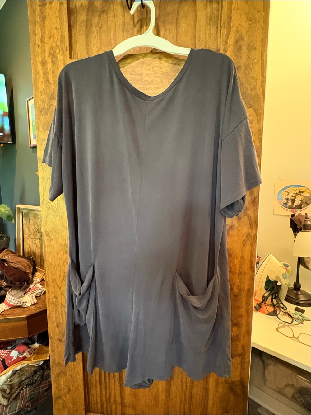 Casual V-back romper jumper with Pockets - Slate Blue